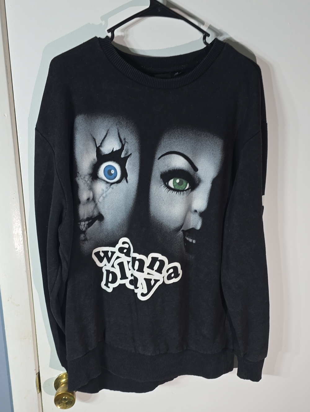 Black Graphic 'Wanna Play' Crewneck Sweatshirt